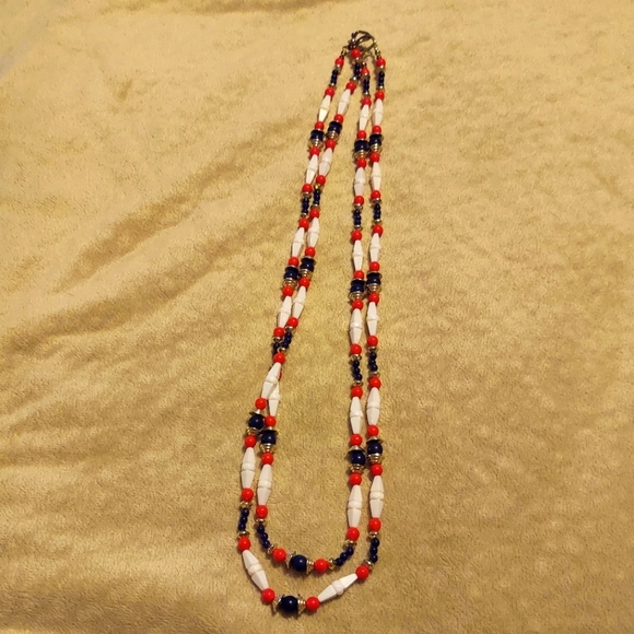 Vintage Red, White and Blue Multi-strand Necklace 🇺🇸 - Picture 1 of 4